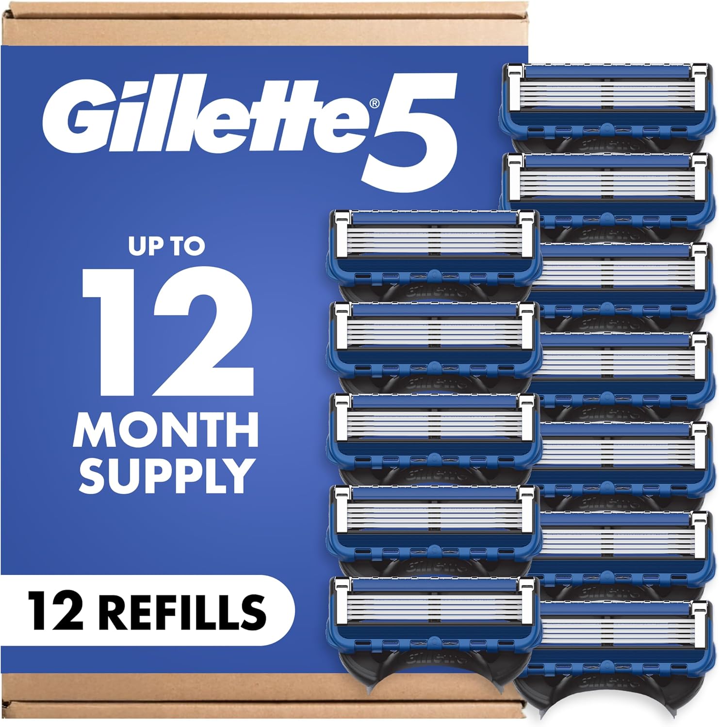 Gillette 5 Men's 5-Blade Razor Blade Refills, 12 Count