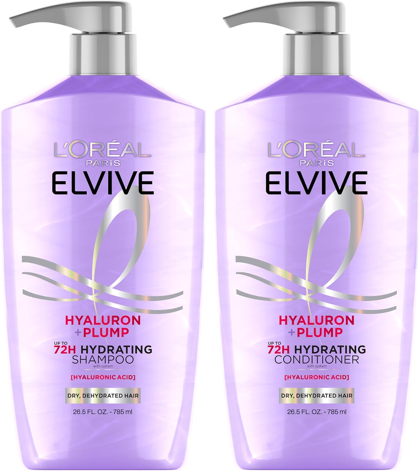 L'Oreal Paris Elvive Hyaluron Plump Shampoo and Conditioner Set, 53 Fl Oz